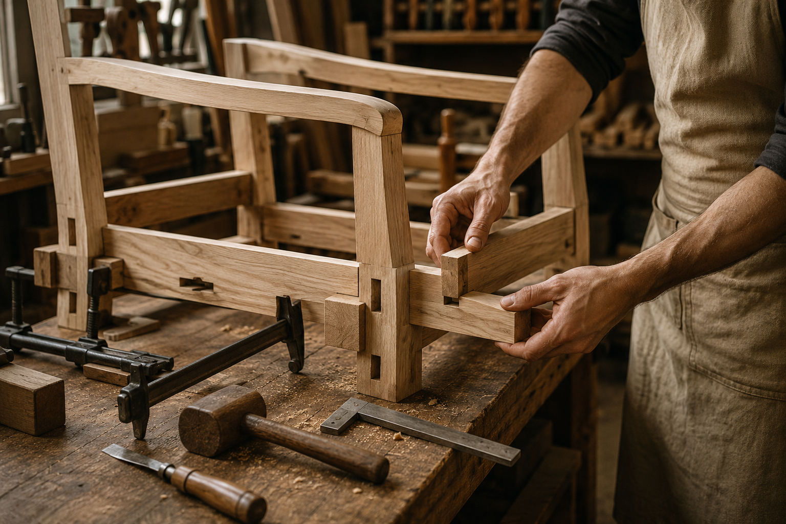 New wooden furniture frame being handcrafted from scratch